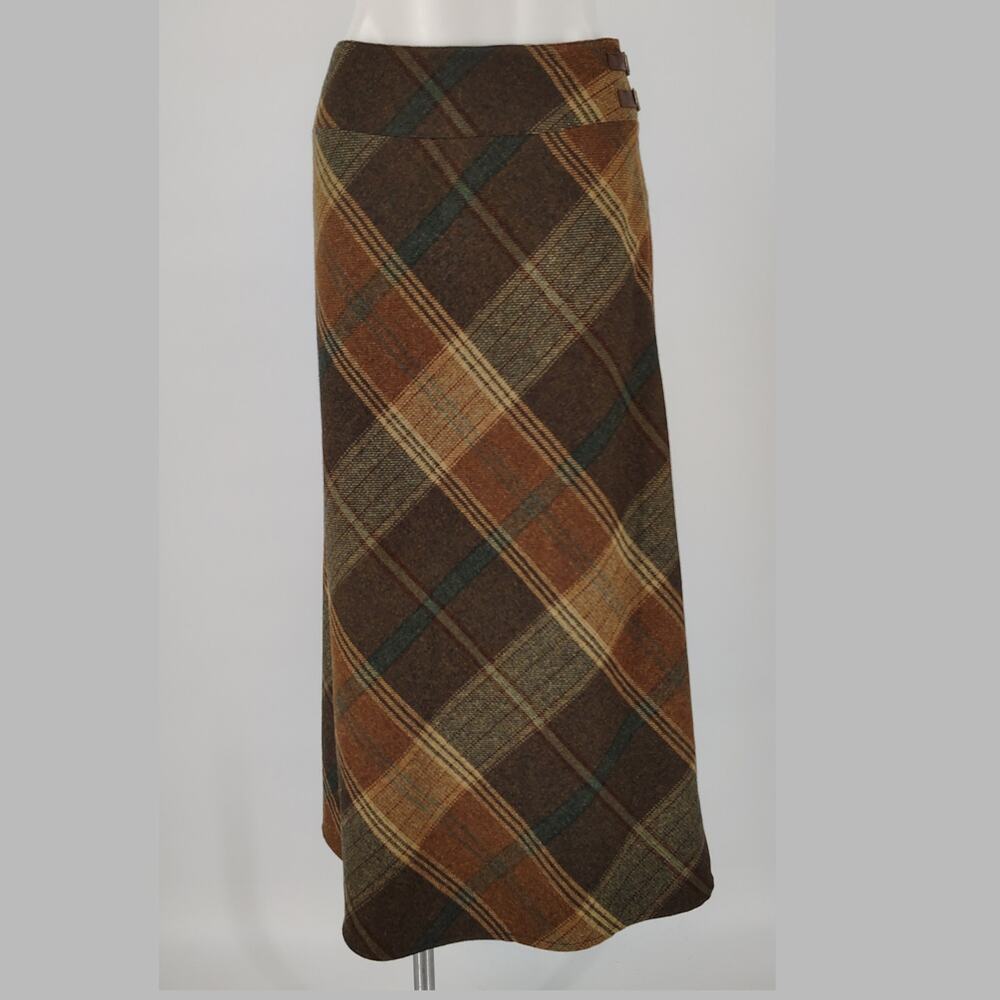 Lauren Ralph Lauren Wool Plaid Equestrian Buckle Midi Skirt Size 6 - Picture 2 of 16